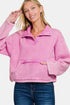 Zenana Acid Wash Fleece Half Snap Sweatshirt with Pocket