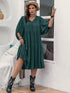 Plus Size Tie Neck Balloon Sleeve Midi Dress